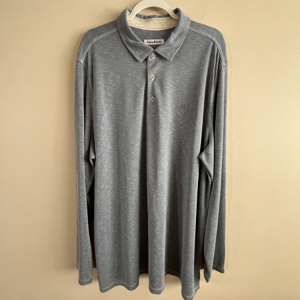 Tommy Bahama men's long sleeve polo blue gray modal 2XLT tall Big‎ & Tall